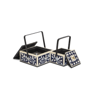 Wood and mother of pearl incense burner with metal holder