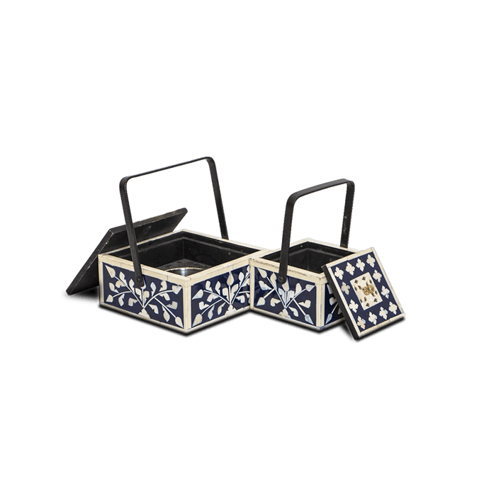 Wood and mother of pearl incense burner with metal holder