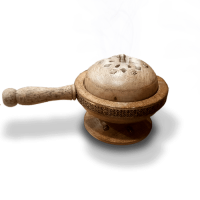 Wooden Incense Burner with handle and brass motives